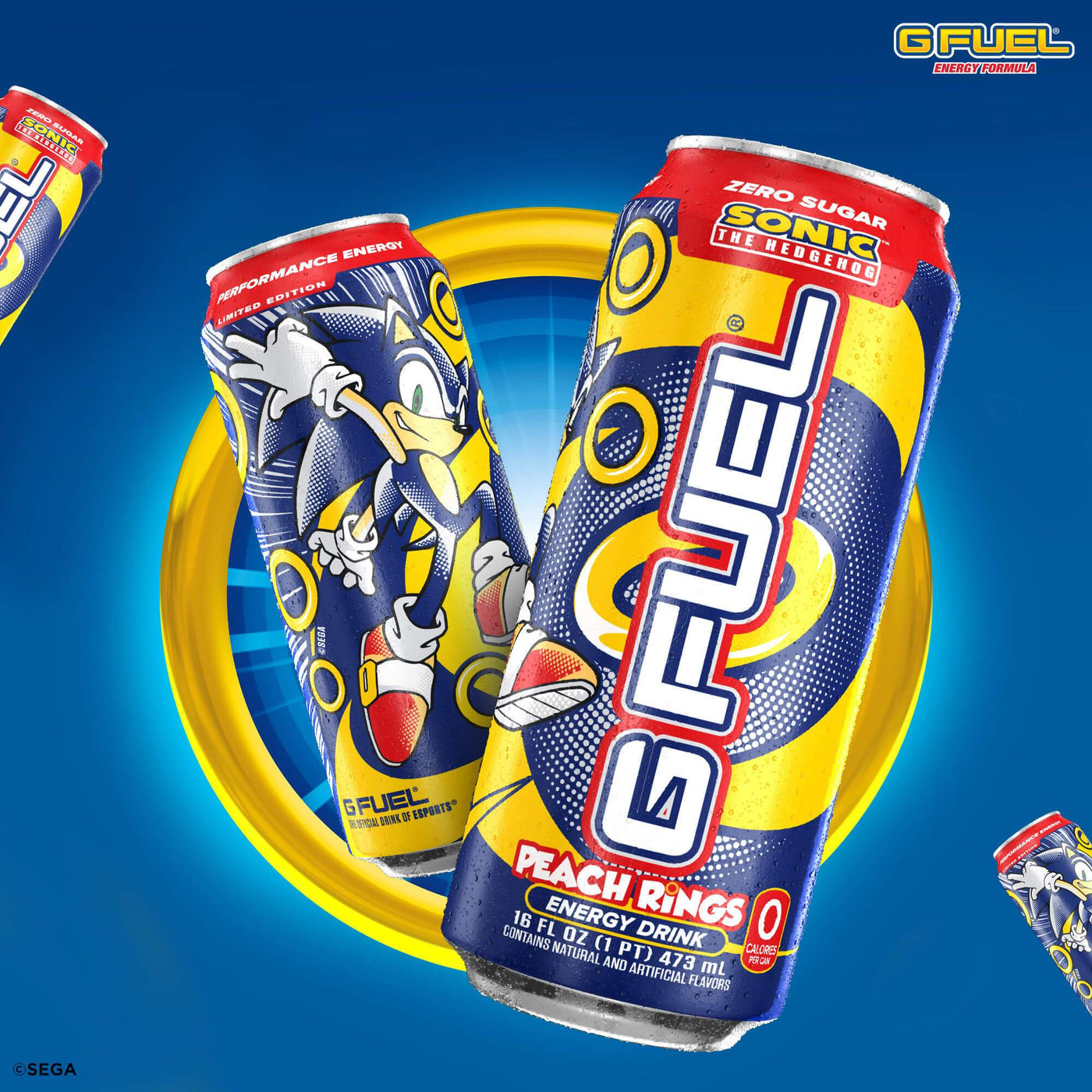 Sonic the Hedgehog Peach Rings G FUEL energy drink cans will be available for sale to U.S customers at meritpd.lol on August 12, 2020.